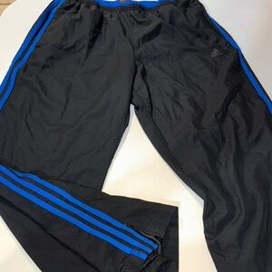 Men’s Vintage Adidas Black Joggers with Blue Stripes Large